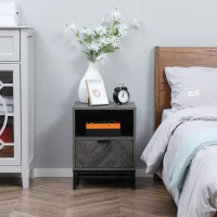 HOMCOM Bedside Table with Drawer and Shelf, Side End Table with Steel Legs for Living Room, Bedroom, Dark Grey(m-7)