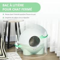 PawHut Bac à litière pour chat maison de toilette avec porte battante couvercle amovible 53 x 51 x 48 cm vert et blanc(m-6)