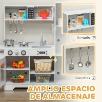 AIYAPLAY Cocina de Madera Infantil con Fogón Grifo Fregadero Microondas Reloj Máquina de Hielo y Accesorios de Cocina Blanco(m-7)
