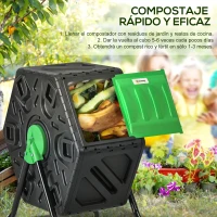 Outsunny Compostador Giratorio 65L con Sistema de Ventilación y Base de Acero para Compostaje de Residuos Orgánicos 60x49x77 cm(m-4)