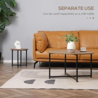 HOMCOM Round Coffee Table, Set of 2 Side Table with Metal Frame, Industrial End Table for Living Room Bedroom, Rustic Brown(m-6)