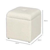 HOMCOM Pouf Contenitore Imbottito in Tessuto Teddy Morbido per Salotto e Camera, 39x39x39cm, Crema(m-3)