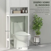 HOMCOM Mueble sobre Inodoro con 2 Puertas Compartimiento y Estante Ajustable Mueble para Baño 70x20x175 cm Blanco(m-6)
