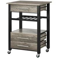HOMCOM Carrello da Cucina Portavivande con 3 Cassetti e Mensola, Mobiletto Multiuso in Legno Truciolare, 60x50x84.5cm, Quercia(m-10)