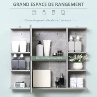 kleankin Miroir de salle de bain avec placard étagère - 4 étagères latérales - panneaux aspect béton dim. 80 x 19,8 x 64 cm gris(m-4)