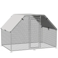 PawHut Gallinero de Exterior 2,8x1,93x1,95 m Gallinero Grande Cubierta de Tela Oxford y Corral de Metal Galvanizado Plata(m-1)
