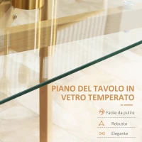 HOMCOM Tavolo da Pranzo Rettangolare per 6 Persone max, in Acciaio con Piano in Vetro Temperato, 150x75x76 cm(m-5)