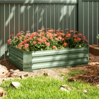 Outsunny Hochbeet aus verzinktem Stahl, Gartenbeet, Pflanzkasten für Garten, Blumenkasten, 120 x 90 x 30 cm, Dunkelgrün(m-7)