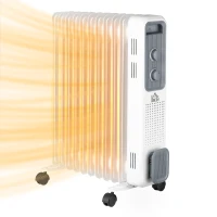 HOMCOM 2500W Oil Filled Radiator, 11 Fin, Portable Electric Heater with 3 Heat Settings, Safety Cut-Off and Wheels, White(m-1)