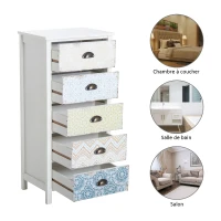 HOMCOM Chiffonnier style néo-rétro graphique 5 tiroirs blanc(m-6)