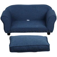 PawHut Canapé Chien Chat sur Pied Style Moderne Coussin d'assise Amovible Lavable Grand Confort  Revêtement en Lin 74 x 41 x 32,5 cm Bleu(m-7)