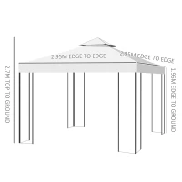 Outsunny 3 x 3m Outdoor Steel Gazebo with 2 Tier Roof, Garden Gazebo Patio Canopy Marquee Shelter with Decorative Steel Frame - Cream(m-3)