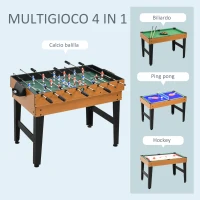 HOMCOM Tavolo Multigioco 4 in 1 con Calcio Balilla, Biliardo, Ping Pong e Hockey da Tavolo, 107x61x84.5cm(m-4)