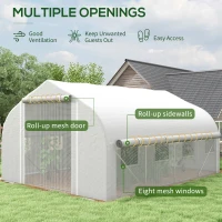 Outsunny 4 x 3(m) Walk-in Polytunnel Greenhouse, Zipped Roll Up Sidewalls, Mesh Door, 8 Mesh Windows, Tunnel Warm House Tent with PE Cover, Complimentary Plant Labels and Gloves, White(m-4)