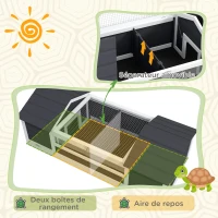 PawHut Maison tortue terrestre extérieure enclos tortue 2 niches support de lampe réglable bois massif 120 x 56,5 x 43 cm gris(m-4)