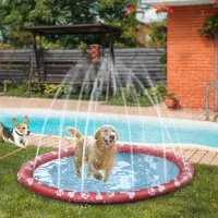 PawHut Tapete de Juegos de Agua Redondo Ø170 cm con Bonito Estampado y Superficie Antideslizante para Perros Rojo y Azul(m-2)