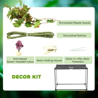 PawHut Glass Reptile Terrarium with Decor Kit, Breeding Tank with Thermometer for Small Animals, 50 x 30 x 35cm, Heated - Black(m-8)