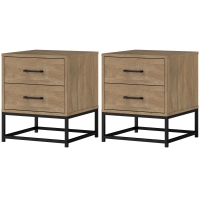 HOMCOM Lot de 2 tables de chevet table de nuit avec 2 tiroirs style industriel pour chambre à coucher, salon