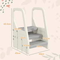 AIYAPLAY Sgabello per Bambini 2-5 Anni a 3 Gradini in HDPE, 43x42x65.5 cm, Grigio e Bianco Crema(m-3)