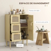 HOMCOM Armoire meuble de rangement style bohème avec 3 tiroirs et 3 étagères, façade rotin tissé, compact, 55 x 30 x 82 cm(m-5)