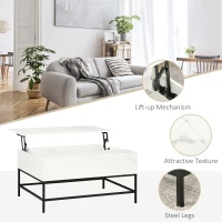 HOMCOM Modern Lifting Coffee Table with Hidden Compartment, Storage Coffee Table for Living Room, Faux Marble White(m-6)
