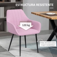 HOMCOM Pack de 2 Sillas de Cocina con Respaldo Reposabrazos y Patas de Metal para Salón 59,5x56,5x81 cm Rosa(m-6)