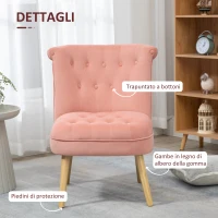 HOMCOM Sedia Moderna per Soggiorno e Sala da Pranzo con Seduta Imbottita e Tessuto Vellutato, 60x66x79 cm, Rosa(m-5)