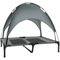 PawHut Cama Elevada para Mascotas Portátil con Toldo Extraíble Tela Transpirable al Aire Libre para Interior y Exterior 92x76x90 cm Gris(m-1)
