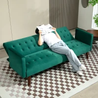 HOMCOM Canapé lit convertible 3 places, canapé élégant en tissu capitonné avec pieds en bois pour salon, chambre d'amis, vert(m-7)