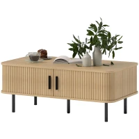 HOMCOM Coffee Table with Storage, Living Room Table with Slatted Tambour Sliding Doors and Foot Pads, Rectangular Coffee Table with Elevated Base for Living Room, Oak(m-11)