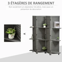 HOMCOM Paravent intérieur 4 Panneaux 160 x 170 cm 3 étagères Pliables séparateur de pièce Portes persiennes Bois de Paulownia(m-4)