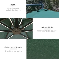 Outsunny 3(m) Banana Cantilever Parasol with Solar LED Lights, Garden Umbrella with Cross Base and Crank Handle, Hanging Offset Sun Shade for Outdoor, Patio, Green(m-5)