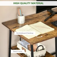 HOMCOM 120cm Computer Desk with Storage, Industrial Home Office Desk with 2 Tier Shelves and Steel Frame, Computer Table for Study Room, Rustic Brown(m-5)