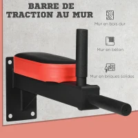 HOMCOM 2 barres de traction à dips et abdominaux rembourrée fixation murale charge maximale 100 kg 53 x 13 x 18 cm noir rouge(m-4)