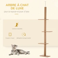 PawHut Arbre à chat poteau à griffer hauteur réglable dim. 43L x 27I x 228-260H cm 4 niveaux d'activités marron(m-4)
