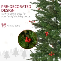 HOMCOM 7ft Pencil Artificial Christmas Tree with Realistic Branches, Red Berries, Auto Open, Green(m-6)