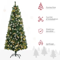 HOMCOM Sapin de Noël artificiel lumineux 703 branches 250 LED 30 pommes de pin support pied pliable hauteur 180 cm Ø 80 vert(m-4)