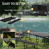 Outsunny Folding Picnic Table and Bench Set, Rattan Effect Portable Camping Table and Chairs with Carrying Handles for Indoor Outdoor, Dining, Camping, Picnic, BBQ, Party, Black(m-7)