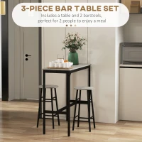 HOMCOM 3 Piece Bar Table Set with 2 Stools, Industrial Bar Table and Stool Set, Dining Table and Chair Set, Grey(m-4)