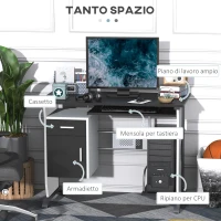 Vinsetto Scrivania per Computer con Ripiano, Cassetto e Armadietto, in MDF e Ferro, 100x52x75 cm, Bianca e Nera(m-4)