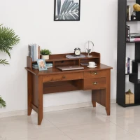 HOMCOM Vintage-Look Work Table Desk w/ Drawers Compartments Shelf Table Top Metal Handles Computer PC Home Office Study Furniture Brown(m-2)