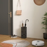 HOMCOM Metal Umbrella Stand, Square Umbrella Holder with Removable Drip Tray and 4 Hooks, Decorative Umbrella Storage Rack for Hallway, Entryway, 15.5 x 15.5 x 41 cm, Black(m-2)