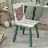 AIYAPLAY Set Sedia e Tavolino per Bambini con Ripiano Portaoggetti, in MDF e Legno di Pino, Verde(m-9)