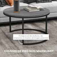 HOMCOM Lot de 2 tables basses gigognes empilable design industriel plateau imitation ciment pieds en métal noir(m-7)