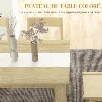 HOMCOM Table de salle à manger pour 6 personnes en bois aspect naturel et blanc, dim. 140L x 90l x 75H cm(m-5)