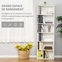 HOMCOM Bibliothèque Armoire à livres avec 4 compartiments ouverts et 2 portes pour le salon et le bureau 59x29x180 cm Blanc(m-4)