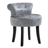 HOMCOM Dressing Table Stool with Rubber Wood Legs, Ice Velvet Vanity Stool for Living Room Bedroom, Grey(m-11)