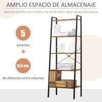 HOMCOM Estantería de Estilo Industrial en Forma de Escalera con 5 Baldas con Marco de Metal para Sala de Estar Dormitorio Cocina Oficina 56x34x160 cm Marrón Rústico(m-4)
