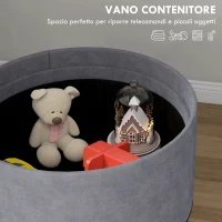 HOMCOM Pouf Contenitore Tessuto Sherpa da 120 kg max con Vassoio a Ribalta, in MDF e Faggio, 56x56x42 cm, Grigio(m-5)