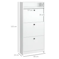 HOMCOM Scarpiera 3 Scompartimenti a Ribalta(18 Paia di Scarpe) e 1 Ripiano Portaoggetti Legno Truciolato Bianco 60×24×132cm(m-3)